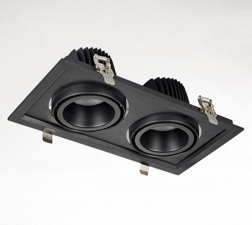 Black twin-head recessed COB downlight with spring clips